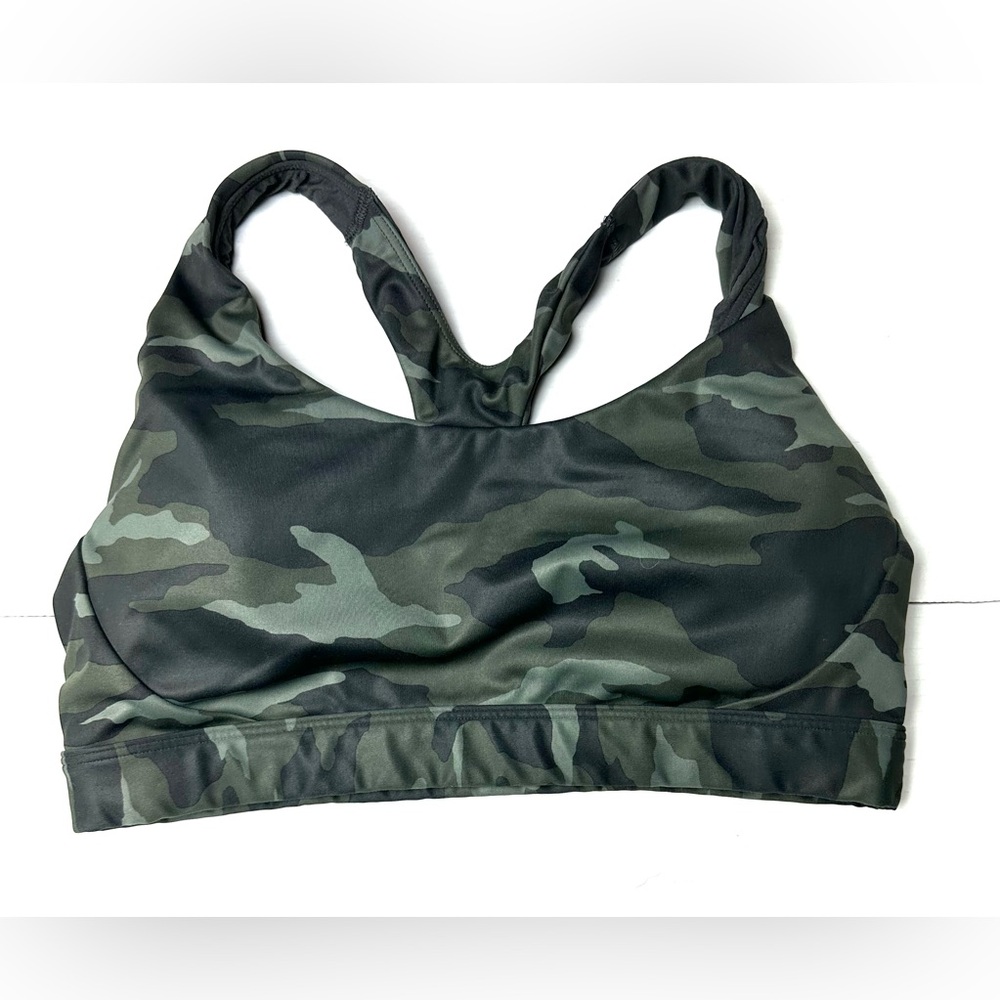 ATHLETA‎ Green Camo Printed Sports Bra Woman Size Unknown Racer Back Gym Active
